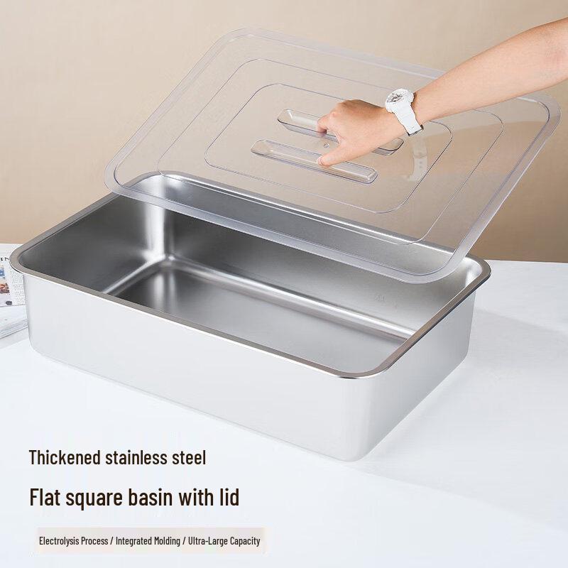 Food-Grade Stainless Steel Rectangular Storage Pan with Lid