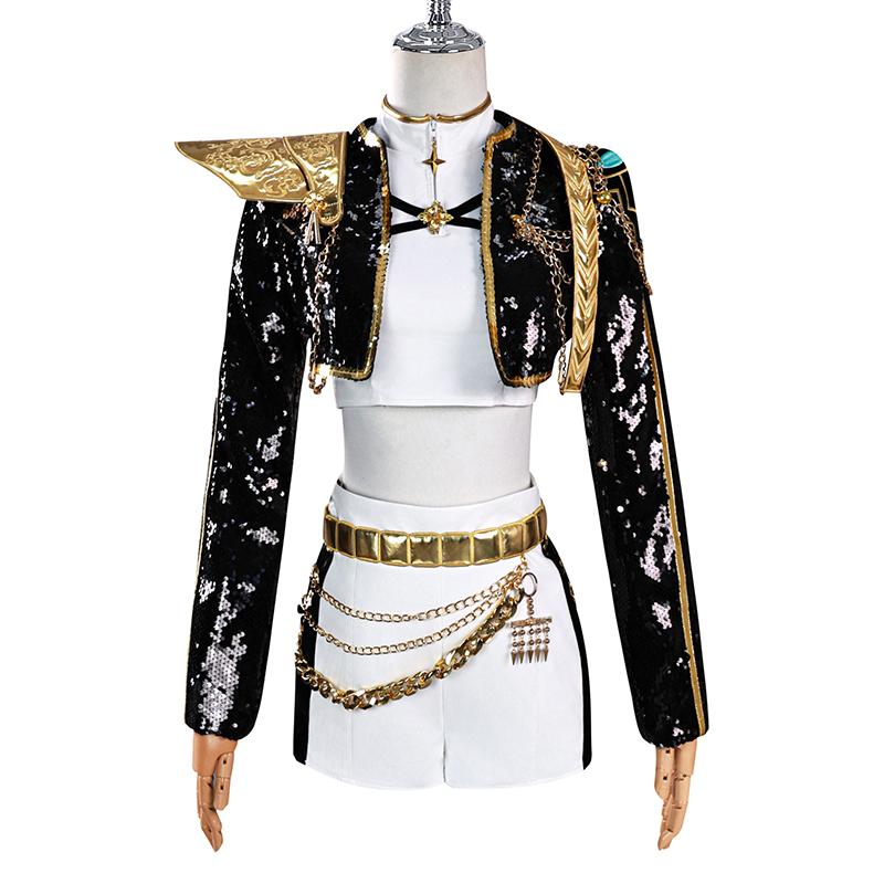 Rumi Zoey Mira Cosplay KPop Lovci démonů Cosplay Kostým Paruka Ženy Černý Zlatý Oblek Halloweenská Párty Oblečení pro Hraní Rolí
