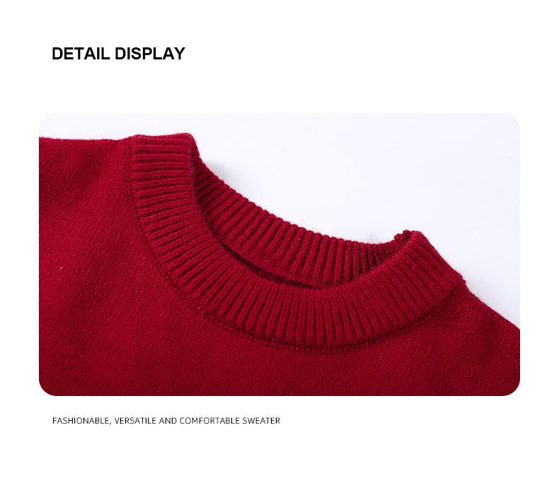 2026 Unisex Red New Year Sweater: Trendy Casual Knitwear with Round Neck for Couples