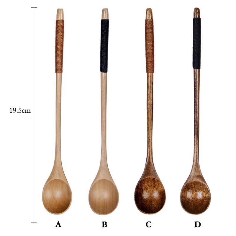 4Pcs Tea Coffee Spoons Long Wooden Spoon Teaspoon Drink Coffee Stirrer Mixing Spoon Small Honey Dessert Tea Spoon Wood Tableware