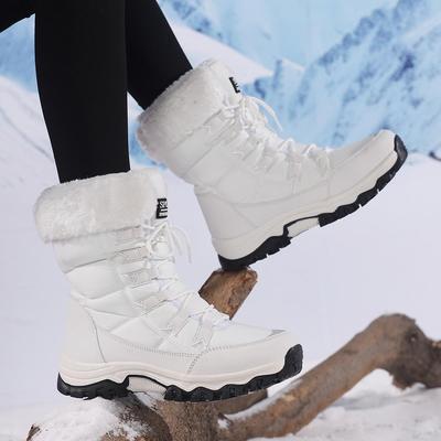 Women's Mid-Calf Plus Size Fleece-Lined Cotton Snow Boots - Warm Winter Outdoor Hiking Footwear