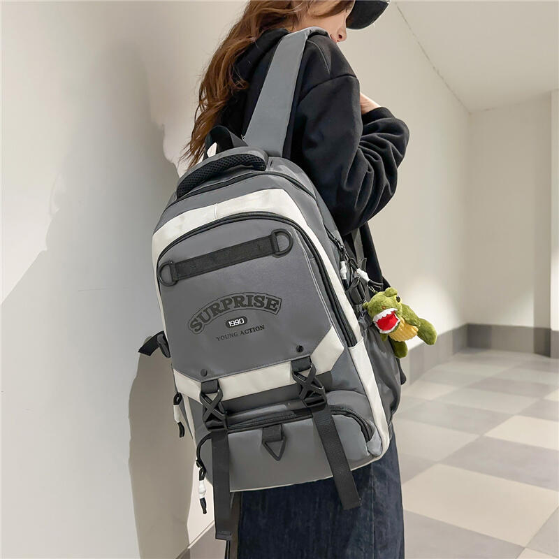 Men's Contrast Backpack Large Capacity Student Schoolbag Women's Backpack