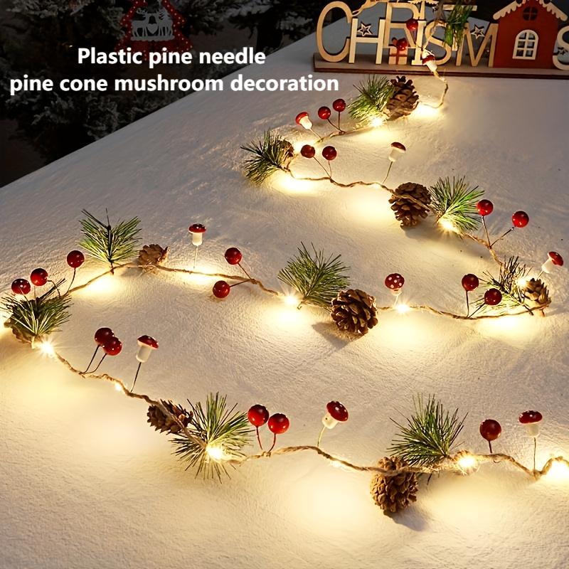 High Quality1pc, Christmas Decoration Light String, Green Leaf Pine Needle (Plastic Pine Cone) Mushroom Light Decoration, New Year Decoration, No