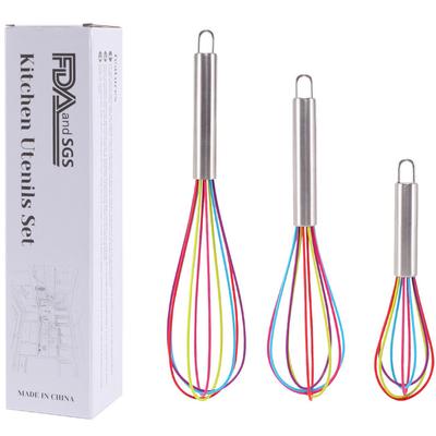 3Size Colorful Egg Whisk Stainless Steel Egg Whisk Kitchen Wire Balloon Whisk Milk Egg Beater Mixing Mixer Tool