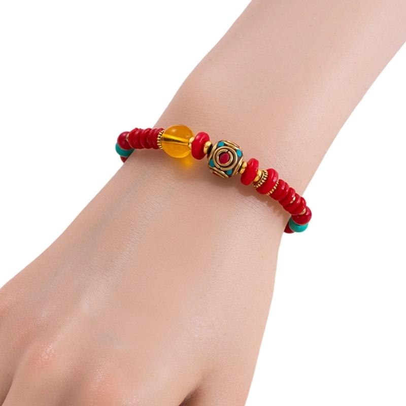 Nepalese Handwoven Tibetan Style Adjustable Bracelet Featuring Alloy Beads And Natural Turquoise Stone For Cultural Fashion Accessories