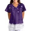 Women's Christmas Print Loose Fit V-Neck Short Sleeve Scrub Top with Pockets for Work