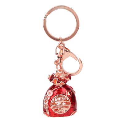 Fortune Bag Key Chain Rhinestone Decoration Chinese Style Sparkling Key Ring Pendant for Car Red