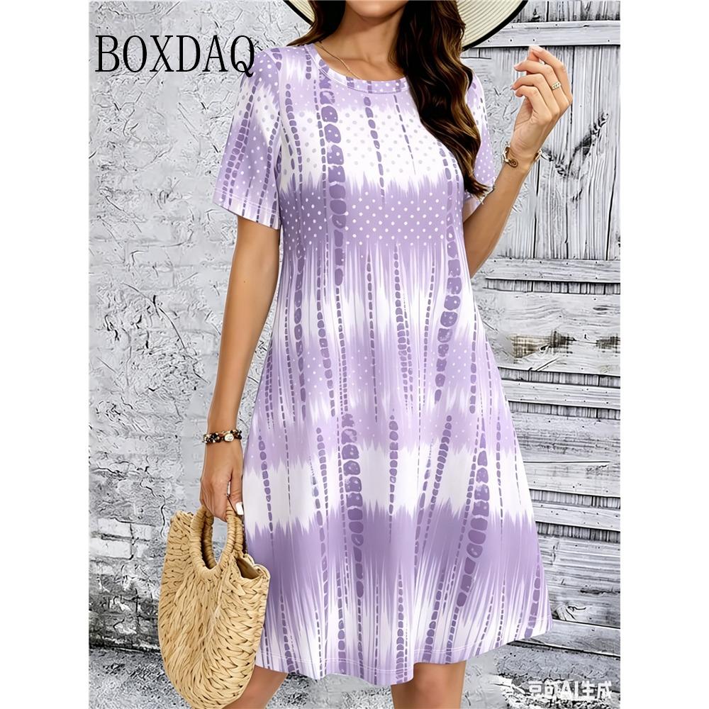Tie Dye Gradient Striped Printing Dresses For Women Summer Fashion Plus Size Dress Casual Short Sleeve Loose Dress 6XL Clothing