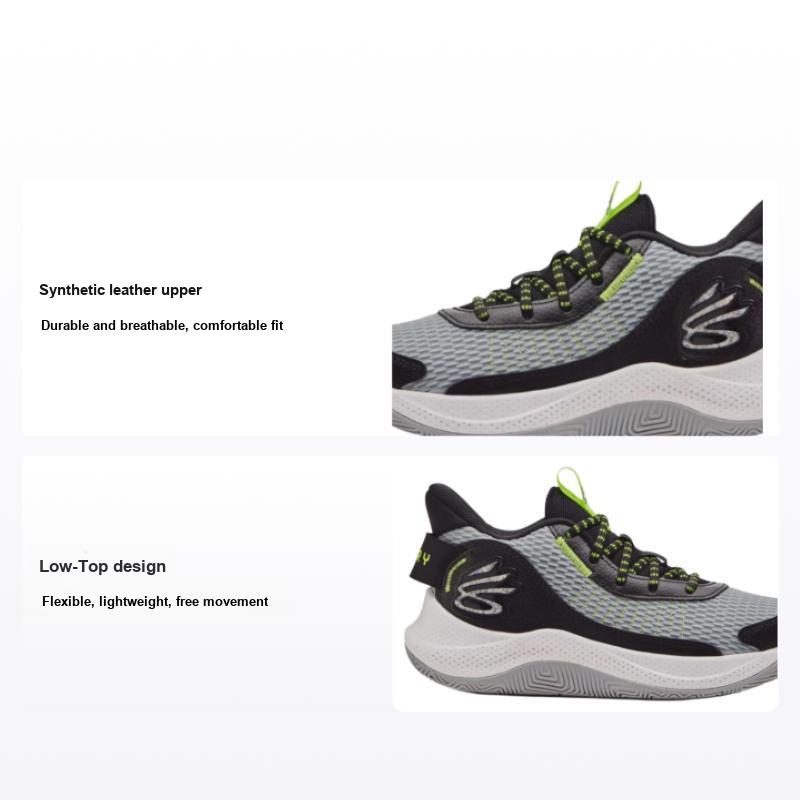 Under Armour Curry Series Lightweight Comfortable Non-Slip Durable Low-Top Kids Basketball Shoes Kids Basketball Shoes Gray Black 3026623-102