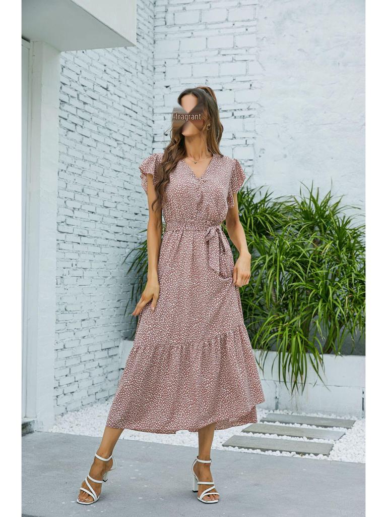 V-neck Printed Short-sleeved Women's Dress - 2023 Spring/Summer Collection