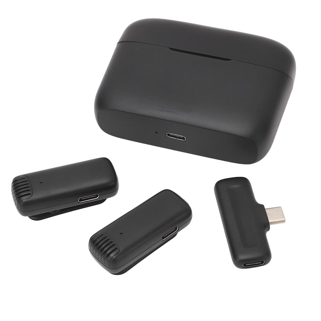 2 in 1 Wireless Microphone Lavalier Type Noise Reduction Microphone with Charging Case for Live Interviews