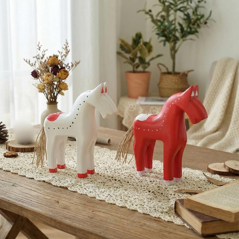 Wooden Horse Statue Sculptures Decorative Animal Figurines Tabletop Ornament for Office Home Decorations Birthday Gift