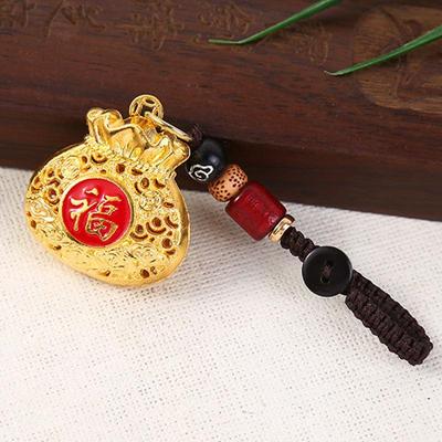 Ethnic Style Electroplated Zinc Alloy Fu Character Keyring Pendant