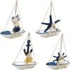 1PC Mini Wooden Sailboat Decorative Ropes and Anchors,Mediterranean-style Commemorative Gift for The Owner's Home Office Desktop