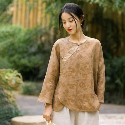 Women Vintage Shirts Tops Spring Button Long Sleeve Blouses Chinese Style Women Print Floral Shirts