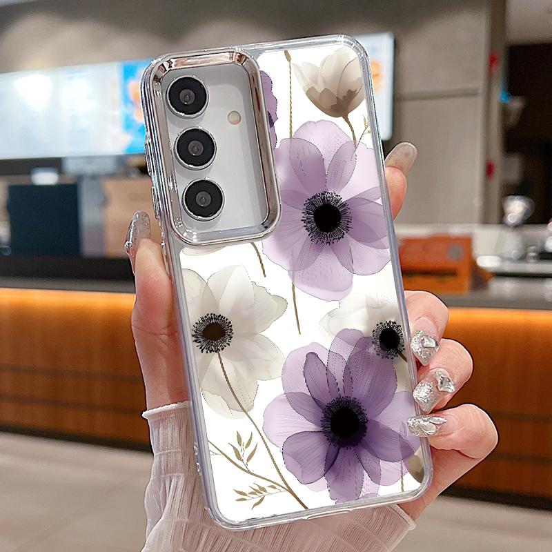 INS Watercolor Floral Case For Samsung S26 S25 Ultra S24 FE S23 Plus S22 S21 A15 A16 A17 A35 A36 A37 A54 A55 A56 A57 5G Plating Lens Soft Cover