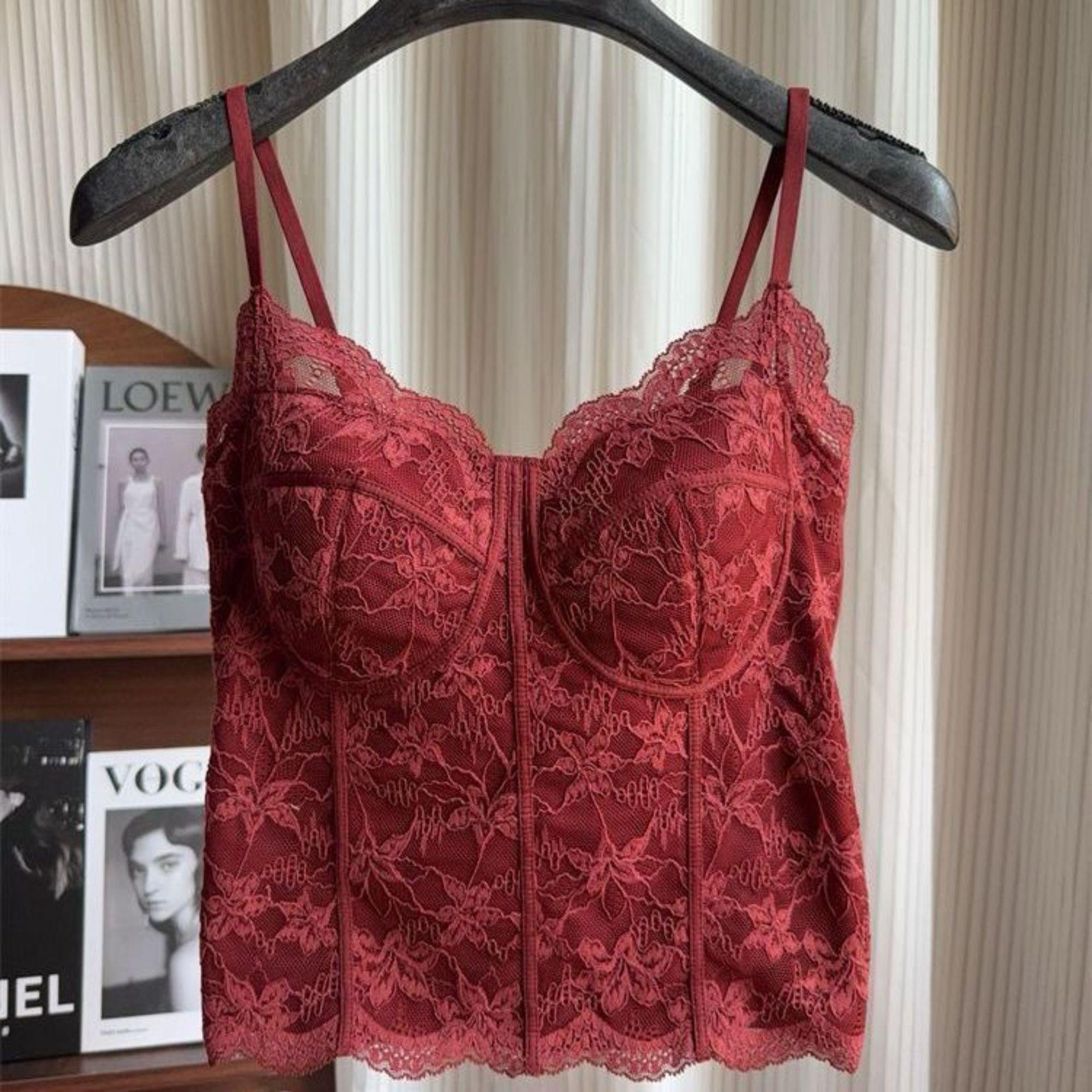 

French Lace Slimming Camisole Bra with Chest Pads - Elegant Underwear & Outerwear Top XL: 38/85AB