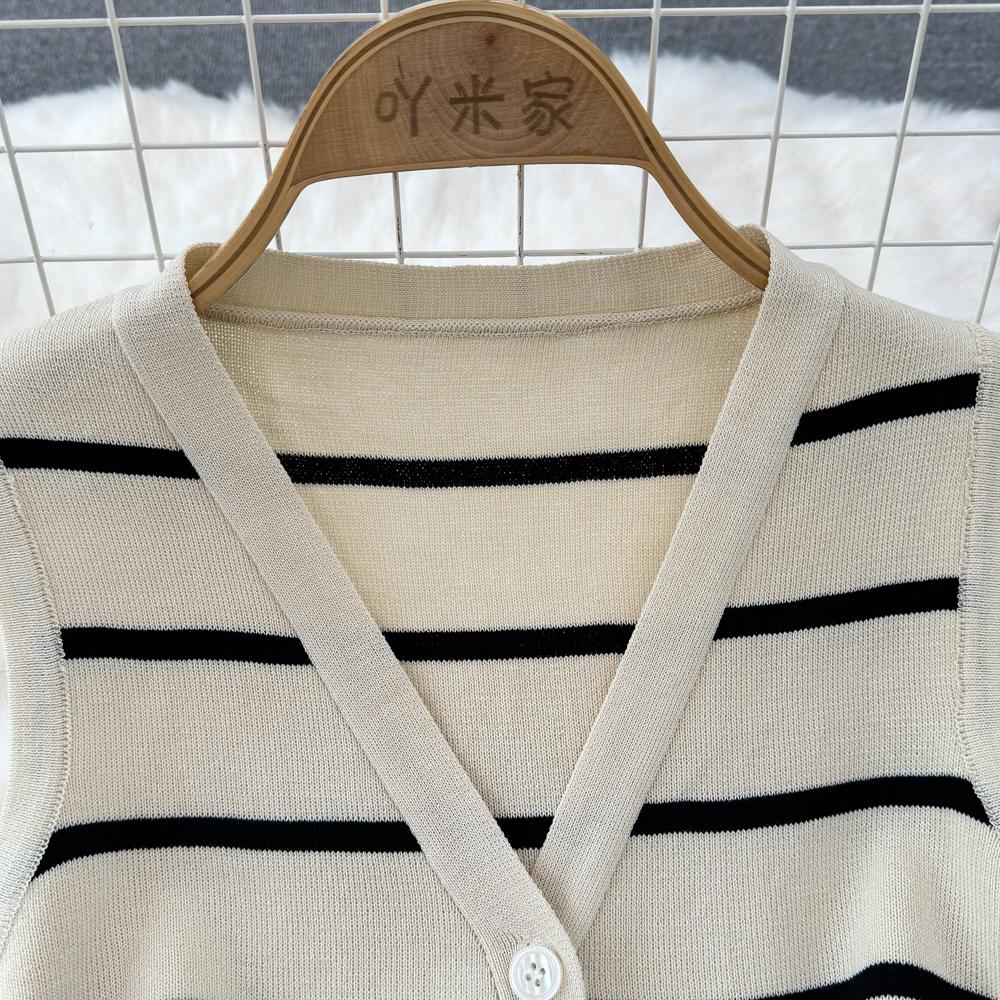 Conjuntos de 2 peças roupas femininas listradas malha sem mangas decote em v tanque + saias envolventes verão cintura alta saia conjunto moda dropship