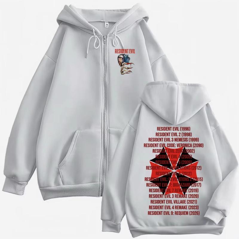 Resident Evil Requiemm Zipper Hoodie Fashionable Violent Aesthetics Retro Street Style Printed Pattern Hoodie Daily Dressing