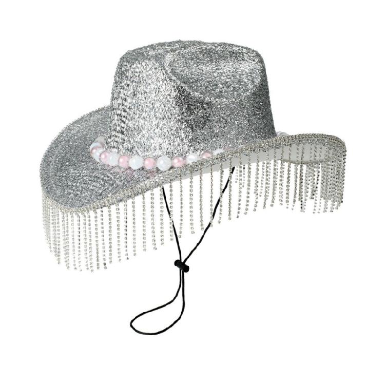 Hand Beading Diamond Tassels Hat Cowboy Hats for Carnivals Music Festival