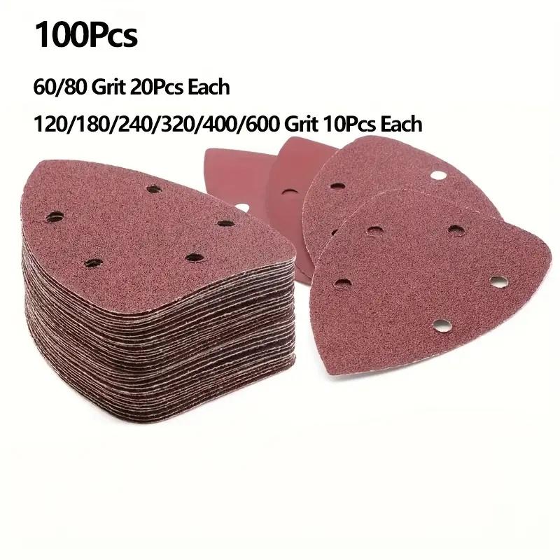 50/100pcs Self-adhesive Sandpaper Triangle Sander Sand Paper Hook Loop Sanding Sheet Abrasive Discs For Polishing