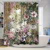 Elegant Floral Shower Curtain with a Lush Garden of Pink and Purple Flowers, Perfect for Adding a Touch of Nature-Inspired