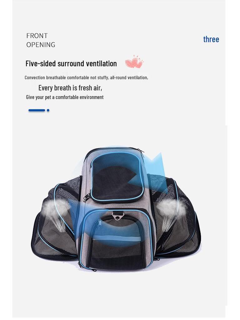 Foldable, Expandable Pet Travel Bag: Large-Capacity, Breathable, Portable Design for Cats and Dogs.