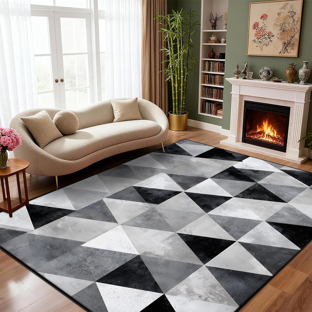 Minimalist Geometry Carpet Light Luxury Living Room Easy Clean Fluffy Black Grey Rug Non-slip Customizable Mats Short Velvet