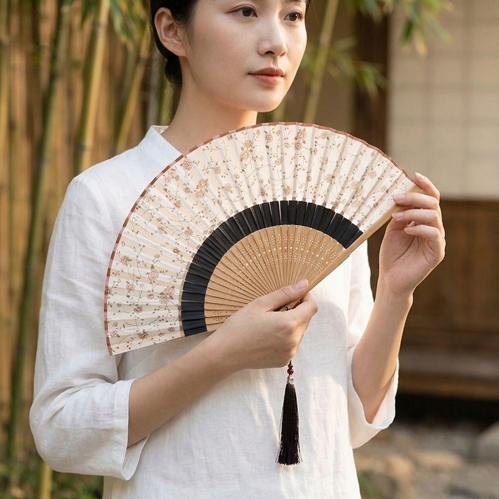 Portable Folding Fan Vintage Bamboo Fan Creative Chinese Style Fan Photo Props