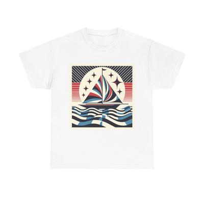 Unisex Adult T Shirt Vintage Style Sailboat Coastal Design