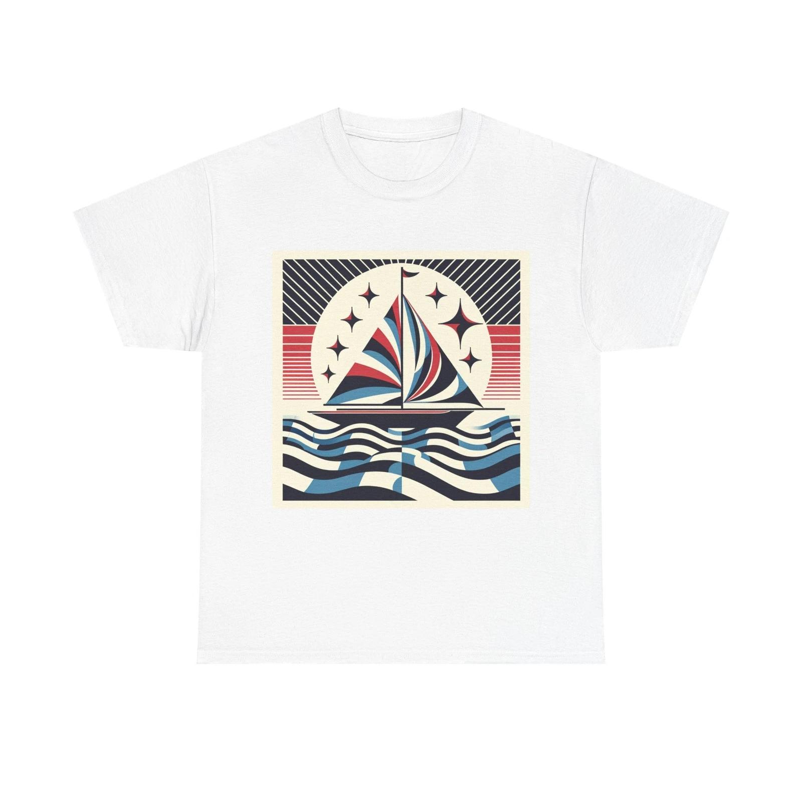 Unisex Adult T Shirt Vintage Style Sailboat Coastal Design M