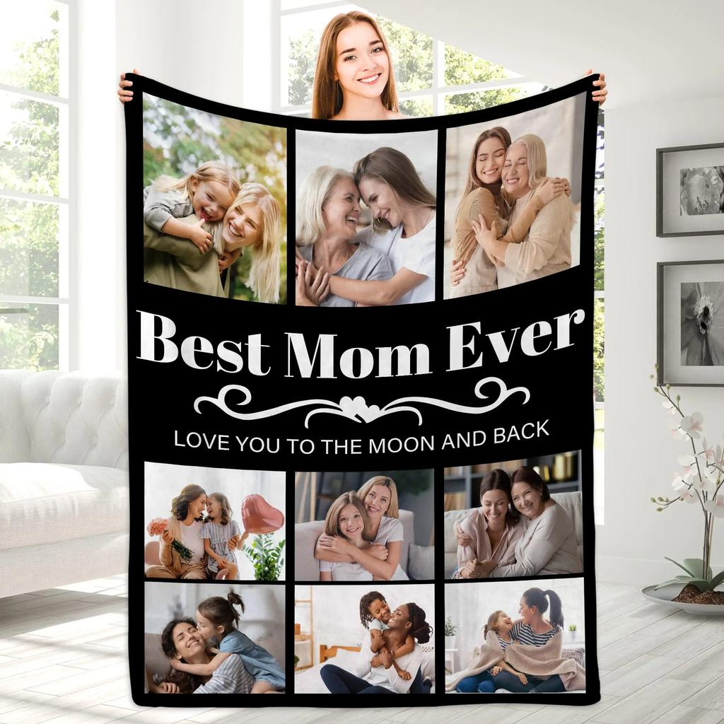 Custom Blanket With Text Photo Collage Personalized Picture Blankets Souvenirs Gifts Customized Throw Blanket for Family Mom Dad