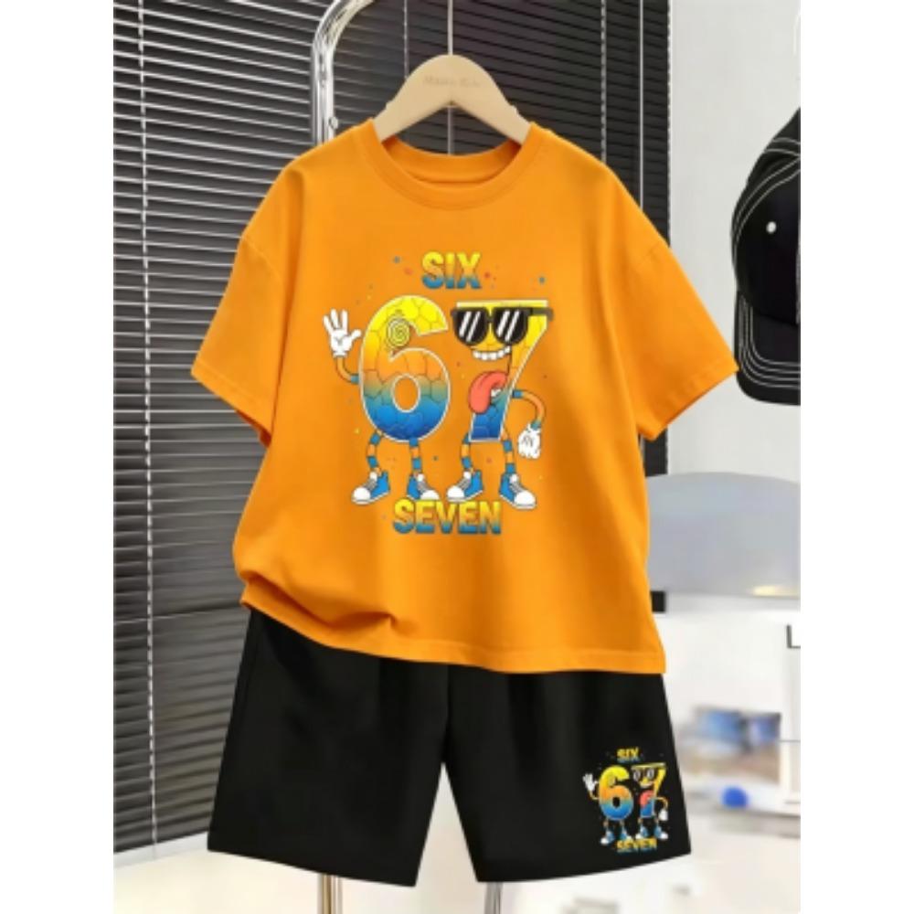 67 Number Funny Printed Men's T-shirt and Shorts 2 Piece Set Summer Home Outdoor Casual Outfit for Men's and Women's T-shirt Set