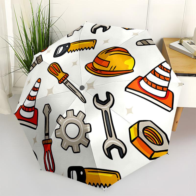 

1pc Tools Print Open/Close Folding Umbrella, All- Portable Umbrella for & Men, Stylish Accessory (Holiday Gift) 8-Rib yy251213119
