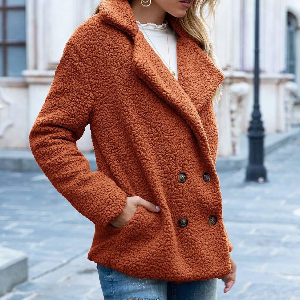 Autumn Winter Solid Faux Fur Fleece Coat Women Casual Warm Soft Fur Button Cardigan Jacket Plush Overcoat Coat Female Jacket