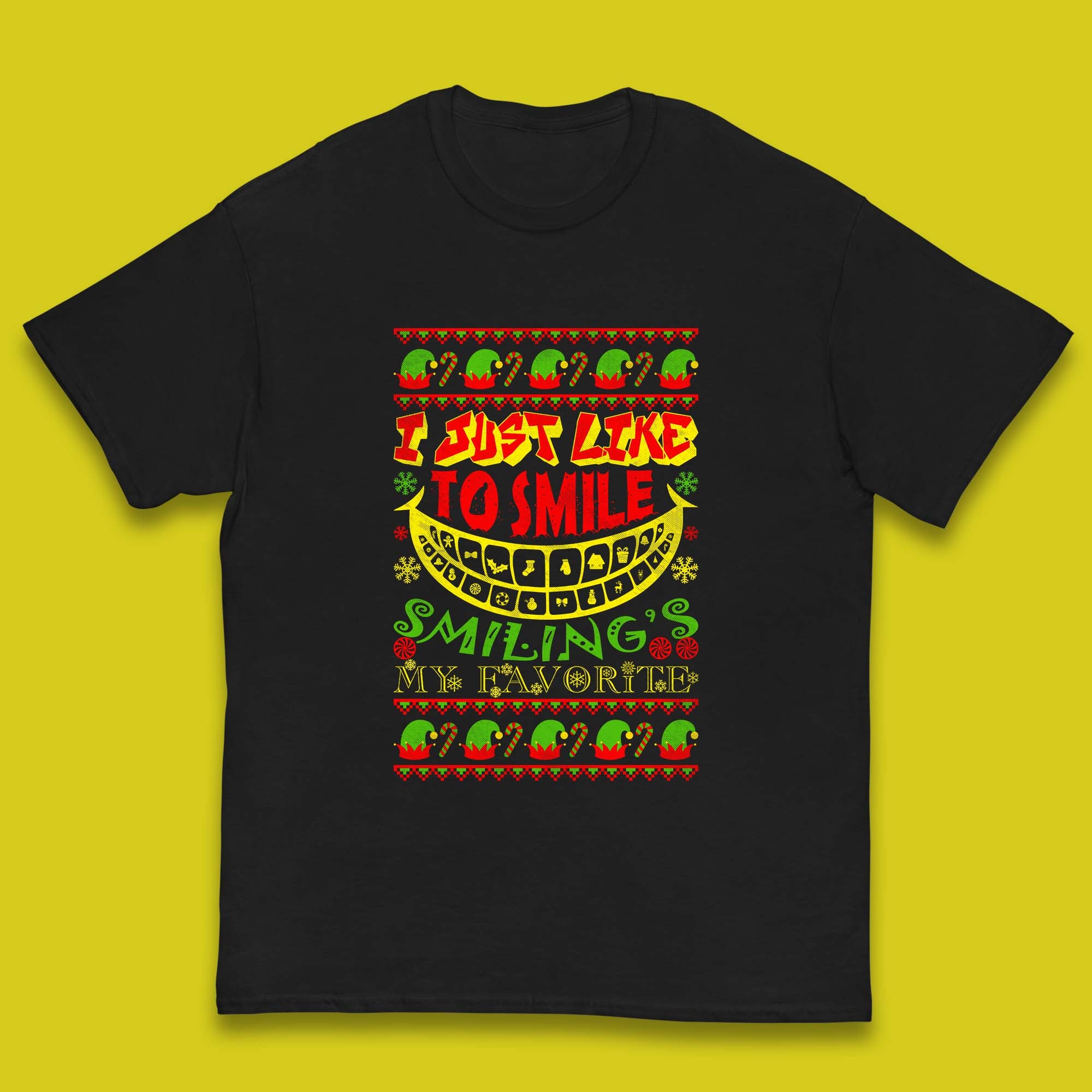 I Just Like To Smile Smiling s My Favorite Christmas Elf Kids T Shirt 160