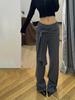 Autumn/Winter Slimming Dark Grey Striped Tie-Up Casual Pants for Women and Children - Loose, Lazy Fit, Straight Leg