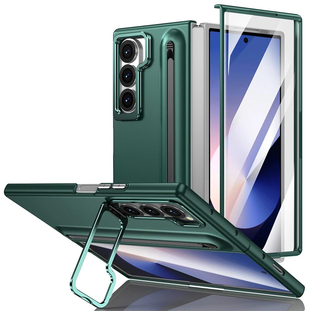 Luxus Business Stylus Slot Kickstand Hülle Für Samsung Galaxy Fold 7 6 5 4 Gehärtetes Glasfolie Integriert Anti-Drop Robuste Abdeckung