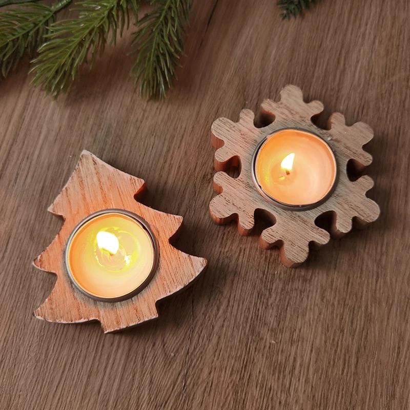 Christmas Wooden Candle Holder Snowflake Xmas Tree Candlestick 2025 Christmas Home Table Decorations Ornament New Year Gift
