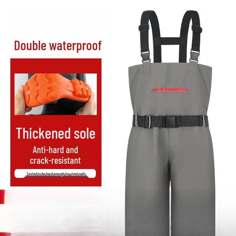 Camouflage Waterproof Wading Pants with Integrated Boots for Fishing
