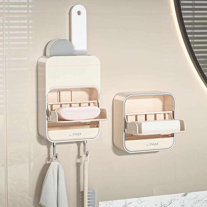 Creative Wall-Mounted Bathroom Soap Holder with Lid and Drainage