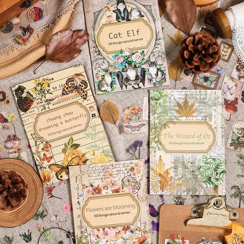 20 Pcs Vintage Natural Animal and Plant PET Decorative Stickers This Handbook Material Paste Scrapbooking Accessories