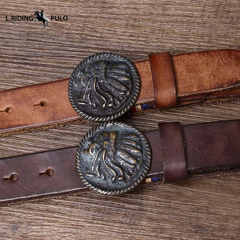 Retro Distressed Frosted Buckle Belt for Men Genuine Leather Smooth Buckle Trendy Fashion Genuine Leather Cowhide Belt