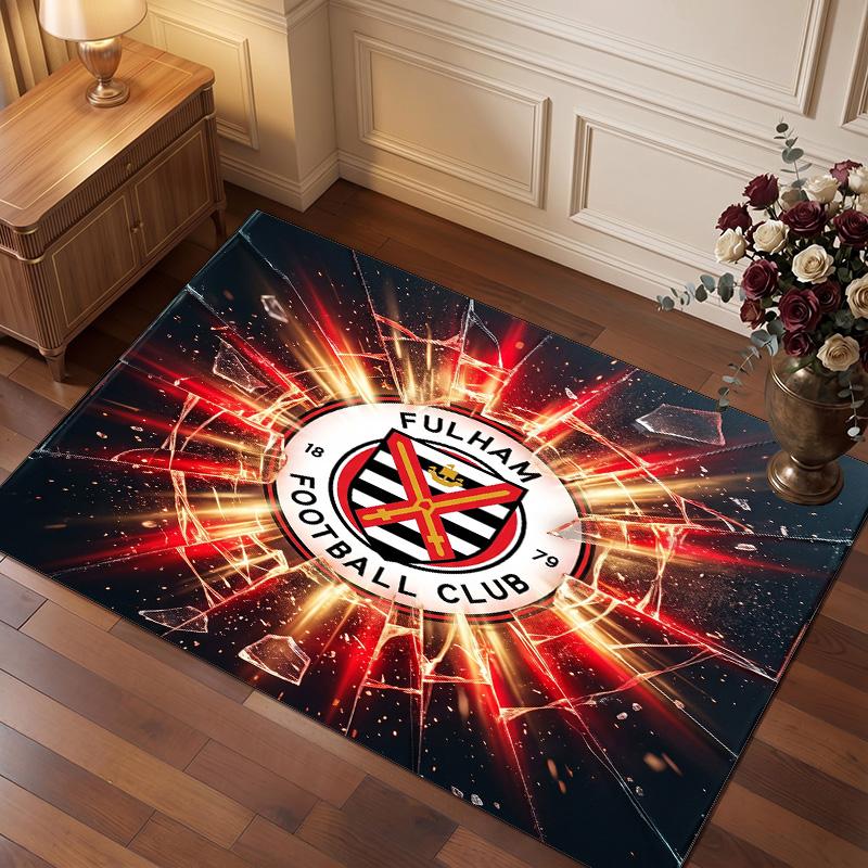 Fulham Football Print Crystal Velvet Rug, Comfortable Water Absorbent Non Slip Indoor Floor Carpet