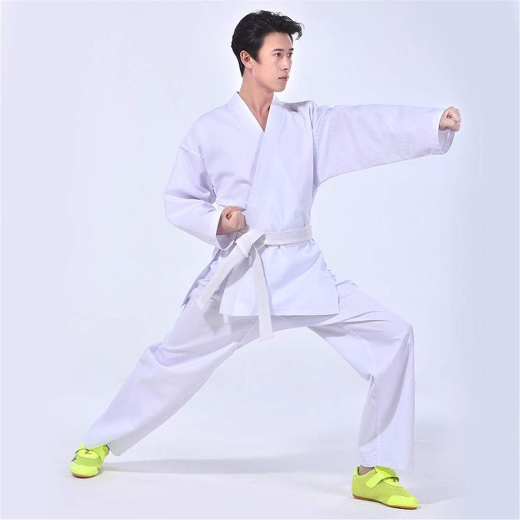Jinning Karate Gi Judo Gi with Belt All Cotton Practice School Karate Uniform Martial Arts Loose Sport Suit Plain Adult Unisex White 170cm