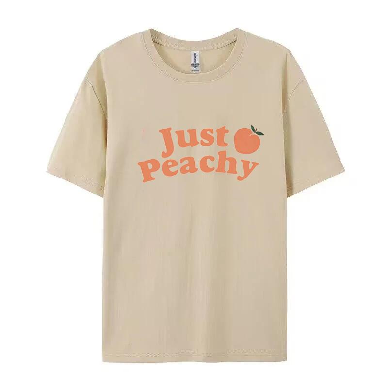 Peachy Letter Print Unisex Tshirt Vintage Cotton Crew Neck Tshirt Casual Short Sleeve Graphic Top Tee Harajuku Female Clothing