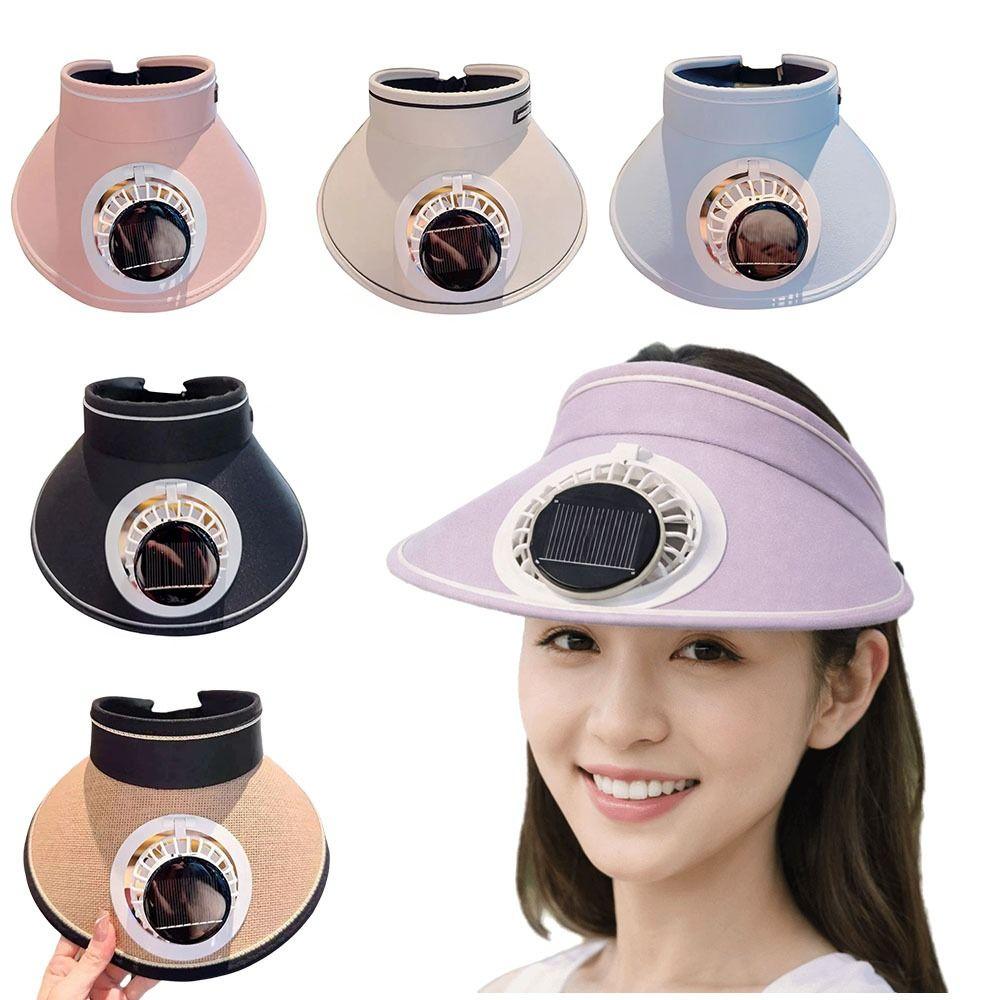 Wide Brim Sun Hat with Fan Breathable Solar Powered Fan Outdoor Visor Hat UV Protection Empty Top Beach Sunshade Hat Beach