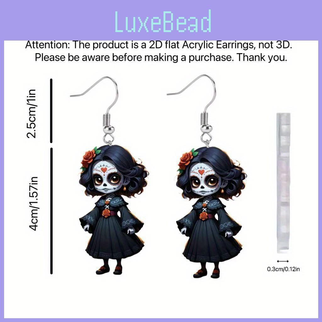 Halloween Themed Black Skull Rose Girl Four Pattern Women Acrylic Earrings