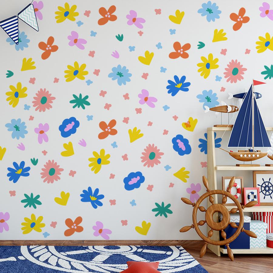Cartoon Flower Wall Stickers Self Adhesive Kids Room Kindergarten Wall Decor Decals