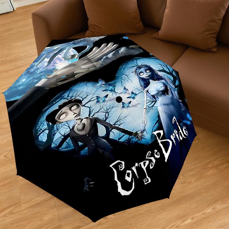 1pc Corpse Bride Automatic Open/Close Umbrella Compact Folding Umbrella with 8-Rib Shaft Lightweight Esign, for Women/Men1179A